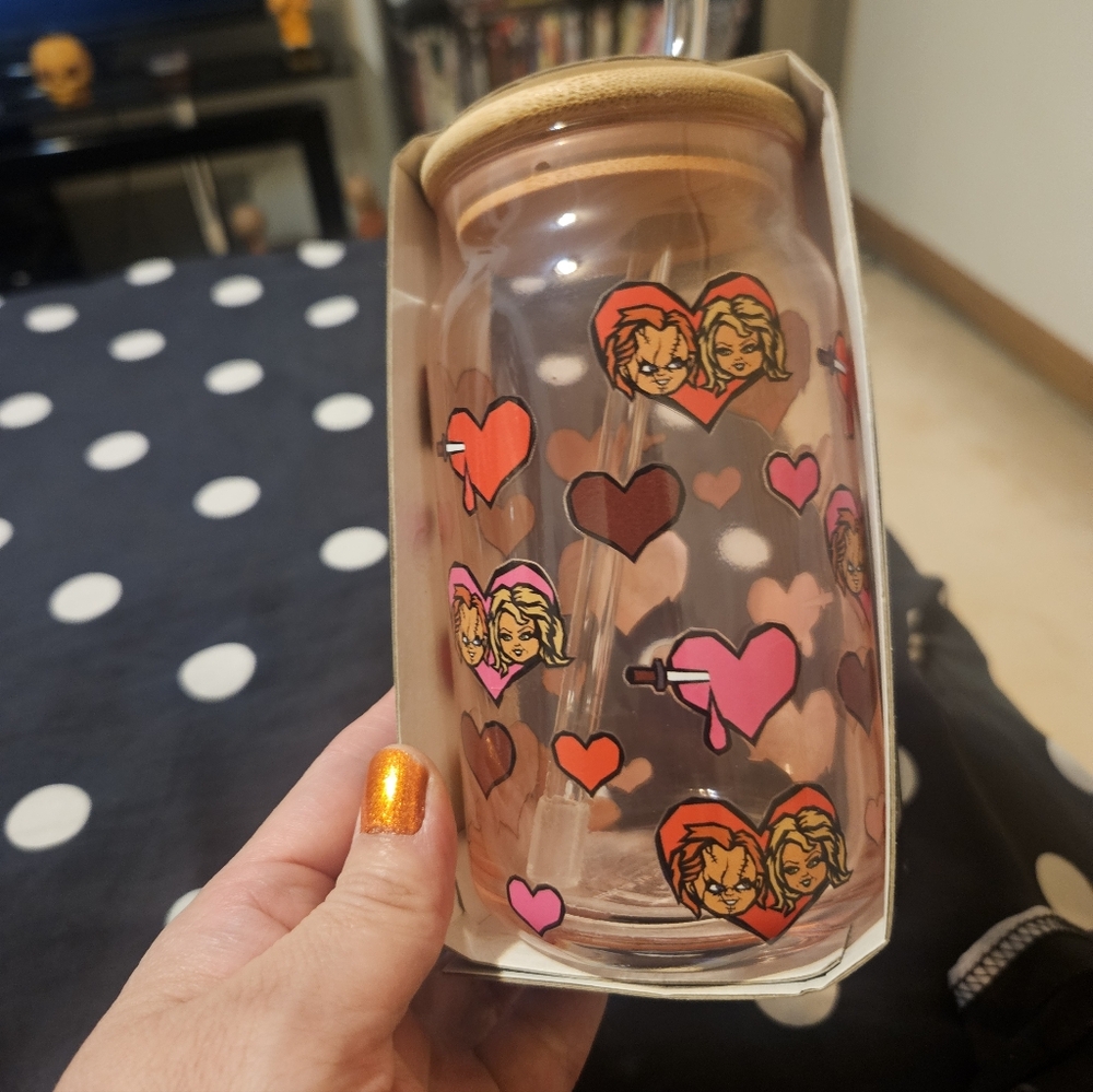 Hot Topic Heart Design Glass with Straw